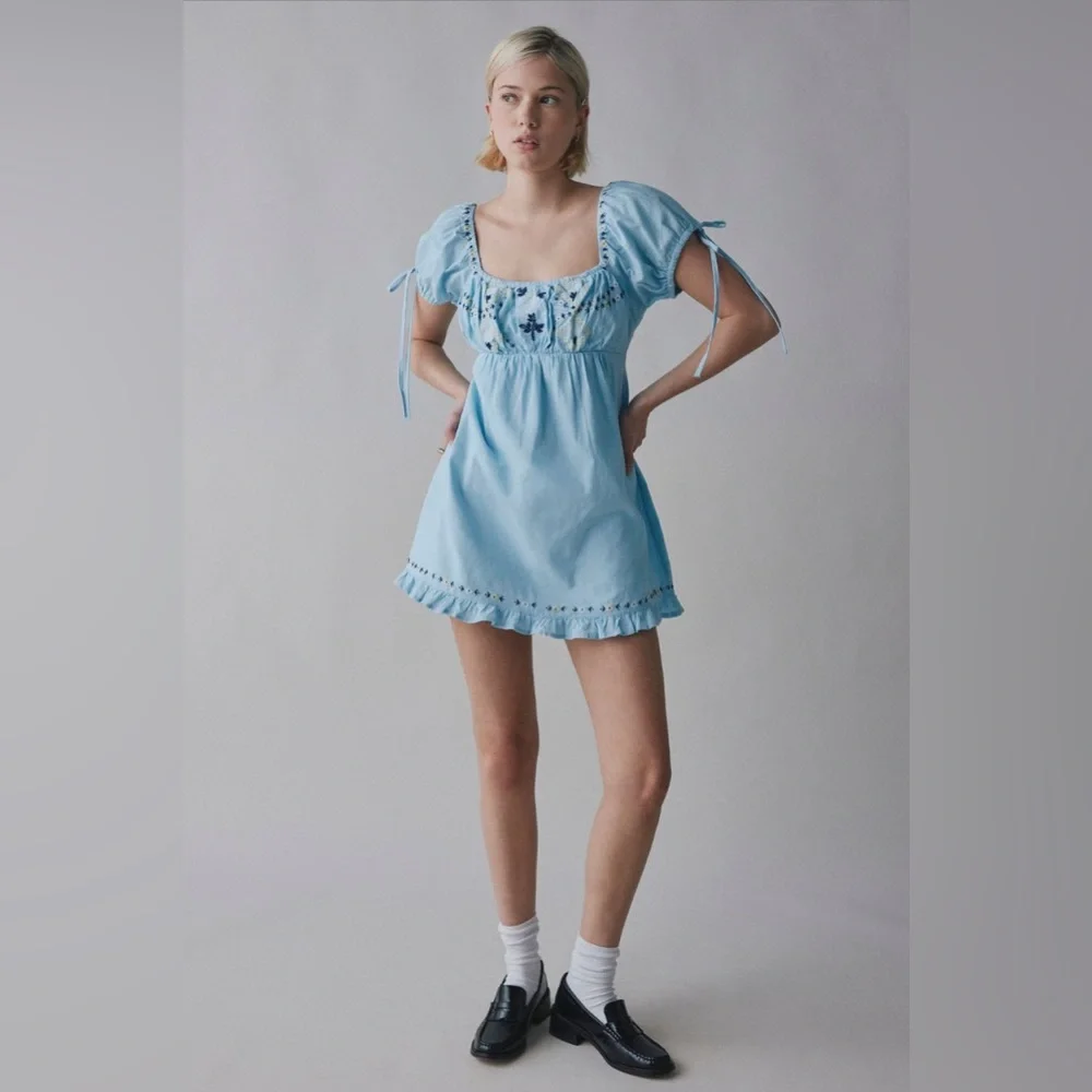 Kimchi Blue Marcella embroidered tie-back babydoll mini dress - Picture 2 of 4